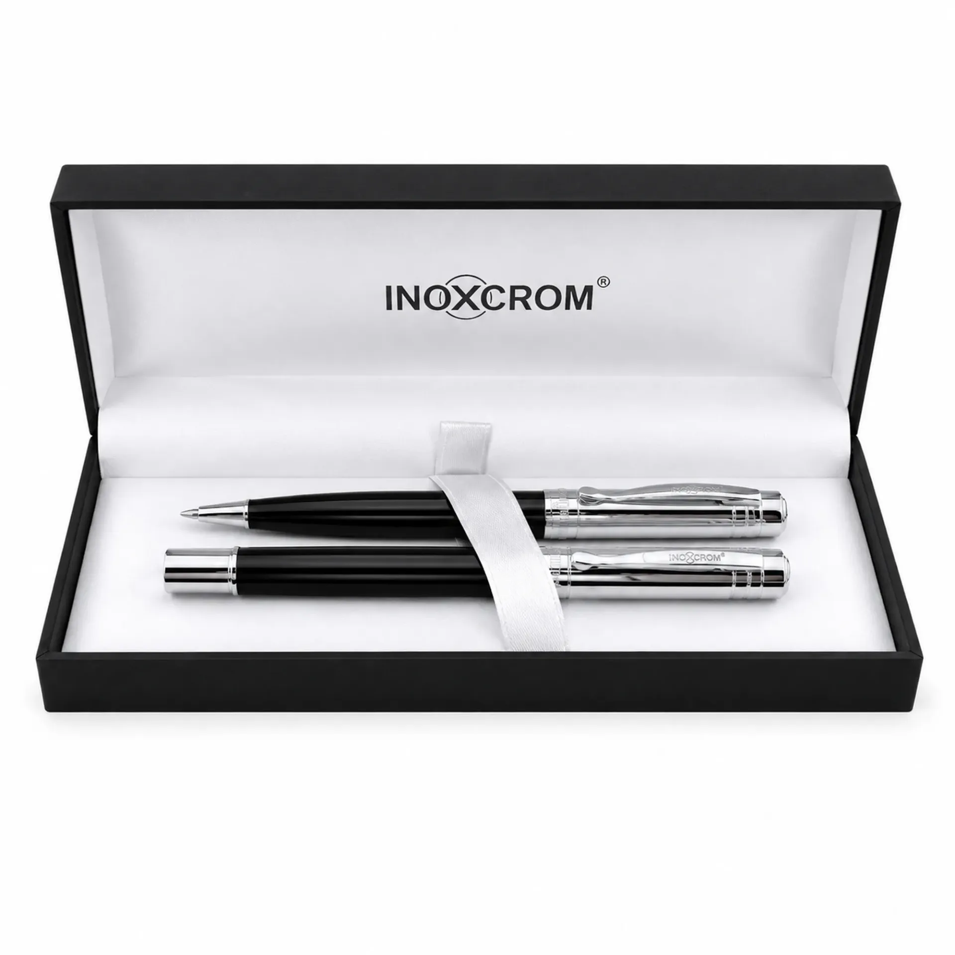 Juego Bolígrafo + Pluma Inoxcrom Arc Negro Carbone