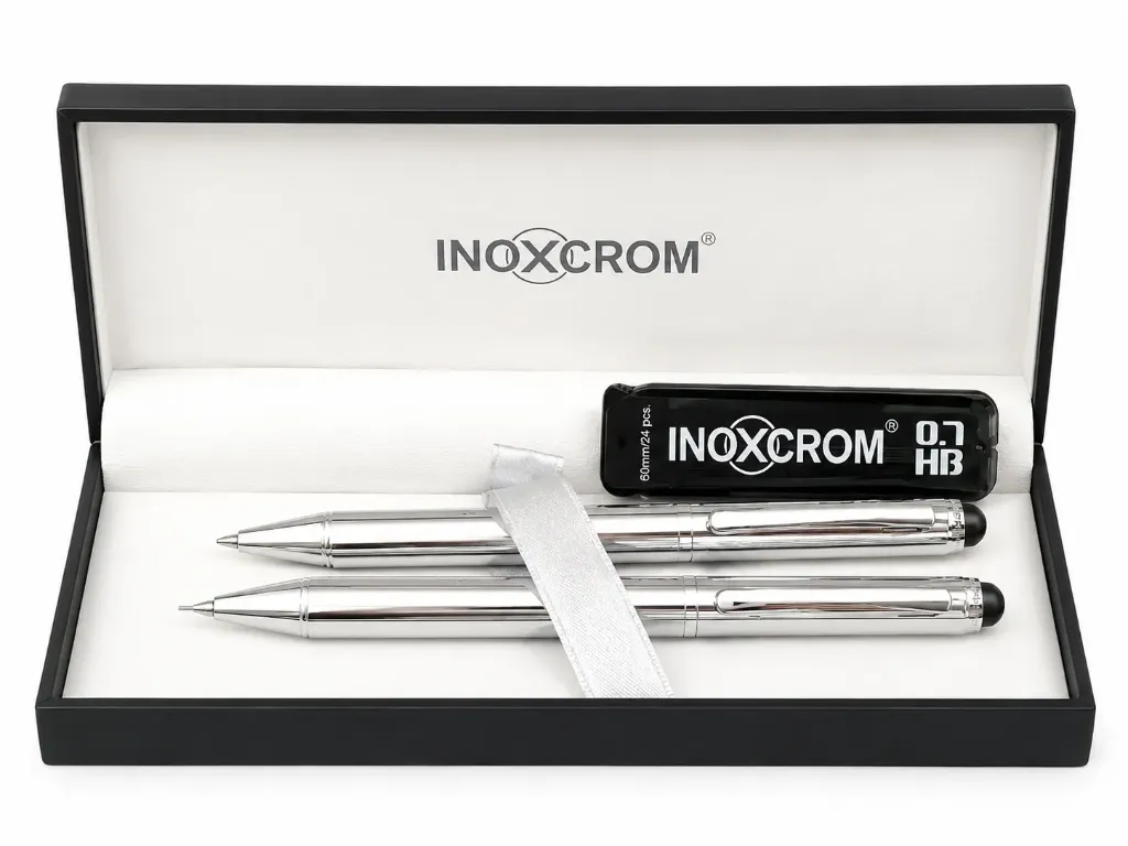 [40154015] Juego Bolígrafo + Portaminas Inoxcrom Touch Cromo + Mina HB