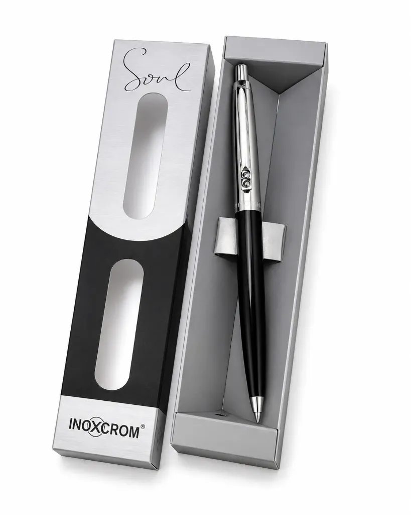 [42101007] Bolígrafo Inoxcrom Soul Punta Media Tinta Azul Negro con Caja