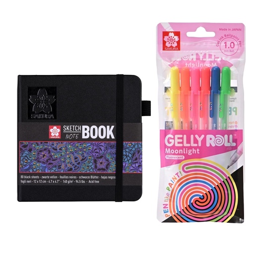 Croquera Sakura negra 12x12 cm + Set 6 Gelly Roll Moonlight