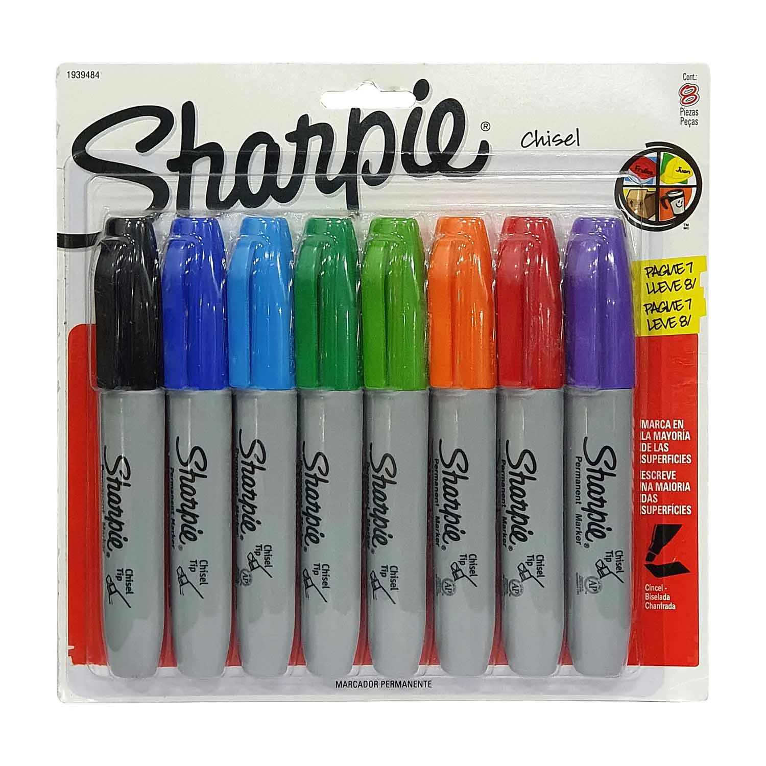Marcador Sharpie 8 Colores Punta Biselada Permanente