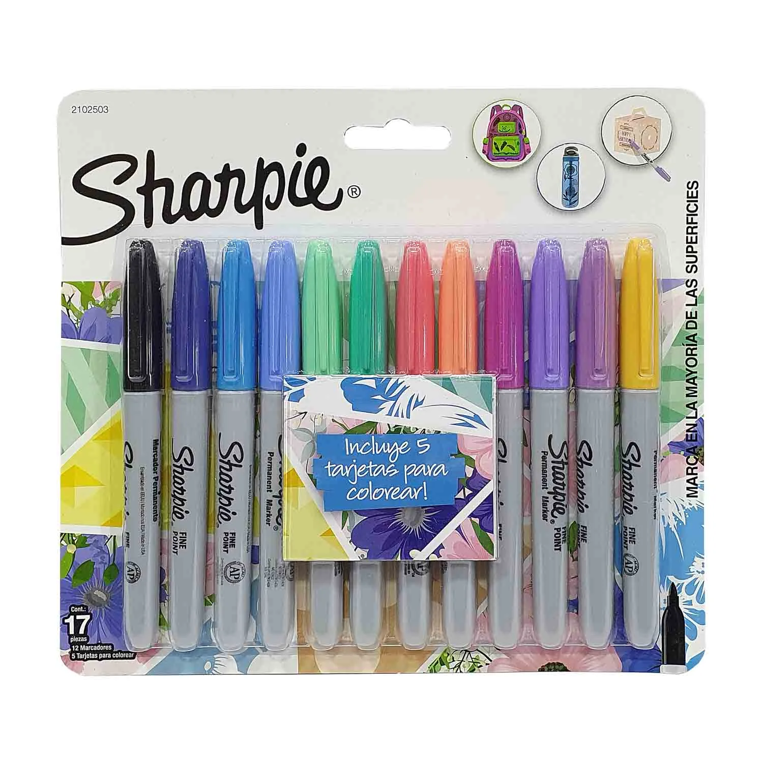 [2102503] Marcador Sharpie punta Fina 12 Colores Tropical Permanente